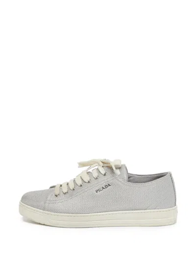 Pre-owned Prada Metallic-effect Sneakers In Silver