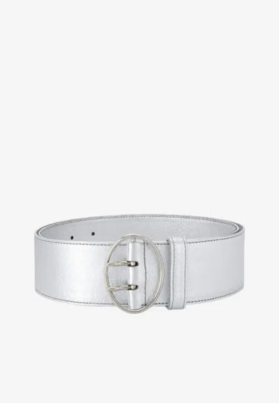 Prada Metallic-effect Wide Leather Belt In Silver