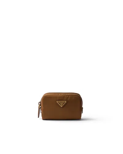 Prada Micro-pouch Aus Re-nylon In Brown