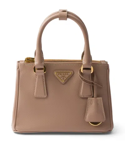 Prada Micro Saffiano Leather Galleria Top-handle Bag In Nude