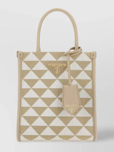 Prada Micro Symbol Shoulder Bag With Embroidered Fabric In Nude