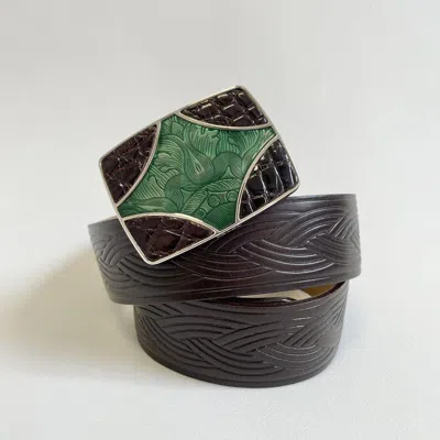 Pre-owned Prada Mid 2000s Western Plaque Buckle Belt In Brown