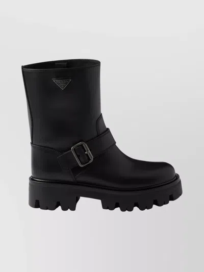 PRADA MID-CALF CHUNKY SOLE ROUND TOE BOOTS