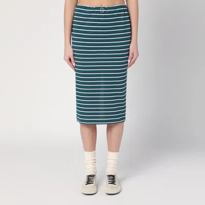Prada Midi Emerald Green Skirt With Stripes