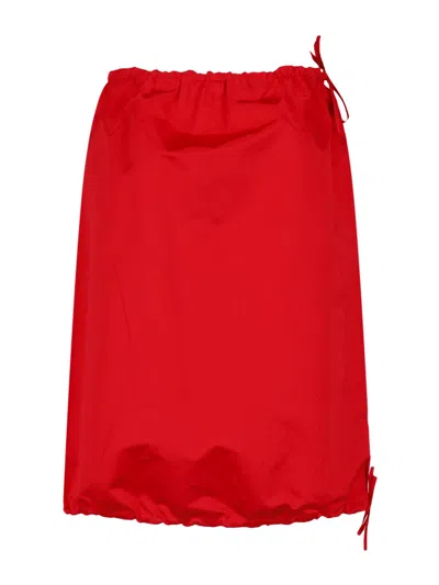 Prada Midi Satin Skirt In Red