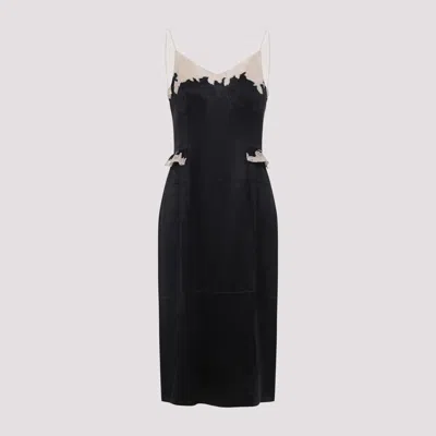 Prada Lace Detailed Midi Dress With Side Slit In Black