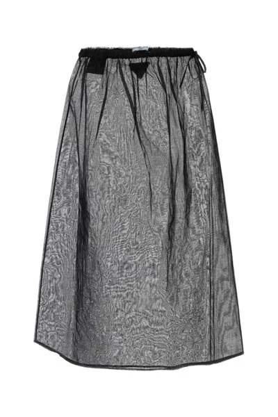 Prada Cotton Organdy Full Skirt In Gray