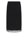 Prada Black Georgette Midi Skirt In Black