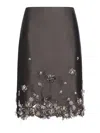 Prada Midi Skirt In Wool And Silk With Applications In Brown