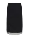 Prada Black Georgette Midi Skirt In Nero