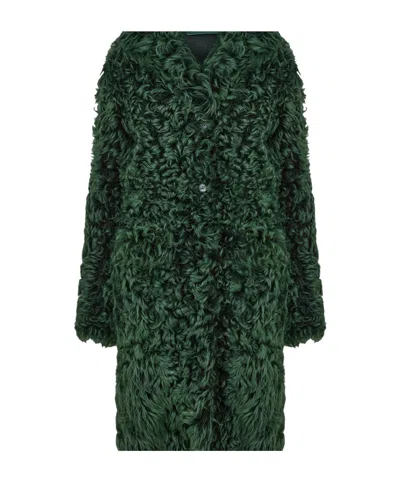 Prada Midlength Plush Coat In Green