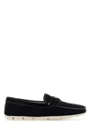 Prada Suede Loafers With Contrast Stitching And Rubber Sole