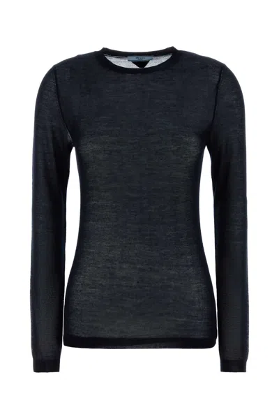 Prada Midnight Blue Cashmere Blend Sweater In Black