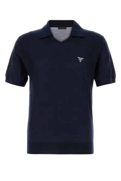 PRADA PRADA MIDNIGHT BLUE CASHMERE POLO SHIRT