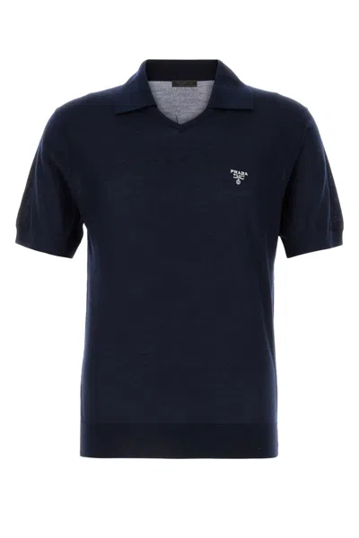 Prada Midnight Blue Cashmere Polo Shirt In Bleu