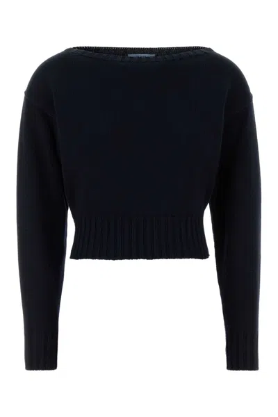 Prada Midnight Blue Cotton Sweater In Black