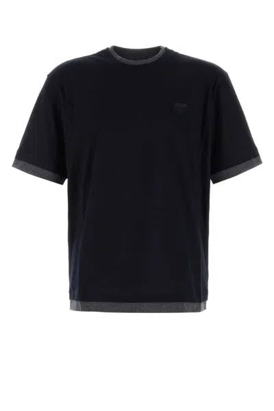 Prada Midnight Blue Cotton T-shirt In Black