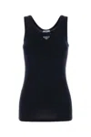 Prada Midnight Blue Cotton Tank Top In Black