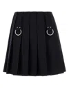 Prada Flared Pleated Skirt With Front Rings And Classic Finish In Bleu