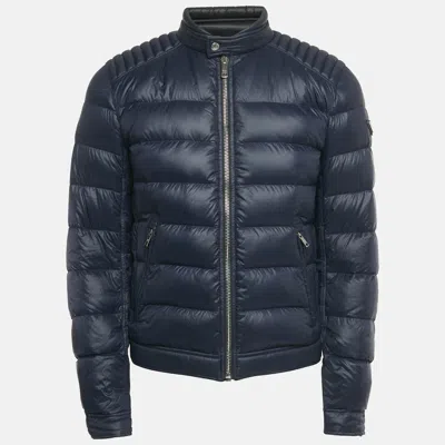 Pre-owned Prada Midnight Blue Nylon Zip-up Quilted Down Jacket S