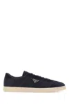 Prada Midnight Blue Re-nylon And Suede Sneakers In Black