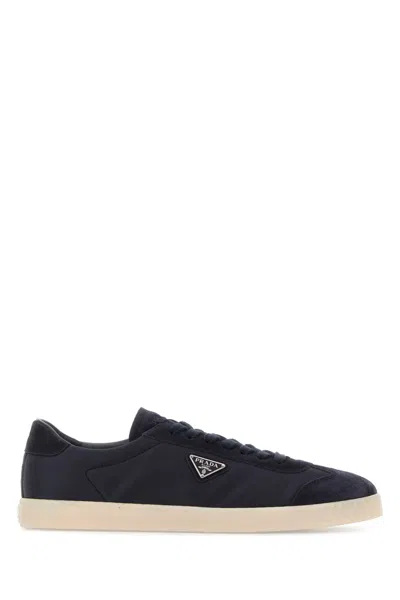 Prada Midnight Blue Re-nylon And Suede Sneakers In Black
