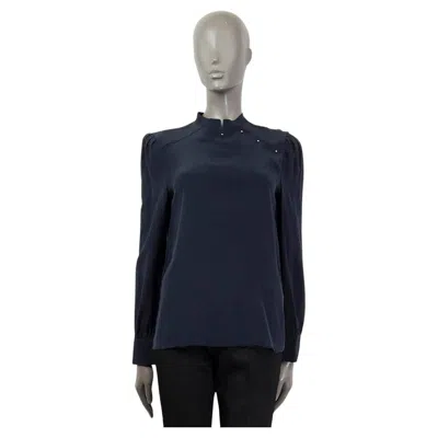 Pre-owned Prada Midnight Blue Silk Cheongsam Blouse Shirt S