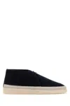 Prada Midnight Blue Suede Ankle Boots In Black