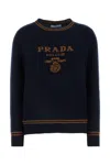 Prada Blue Cashmere Blend Sweater With Logo In White