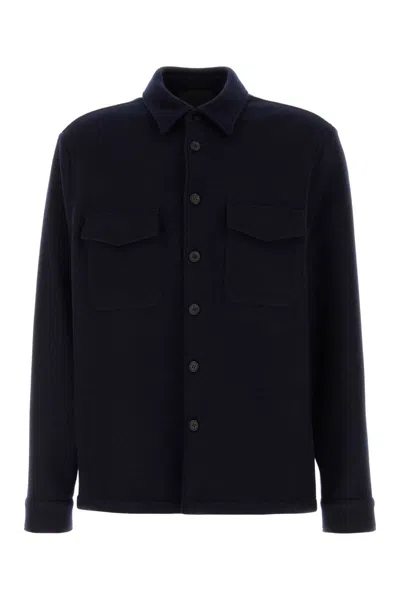 Prada Triangle-logo Wool Shirt In Blue