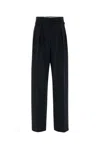 Prada Wool Blend Pleated Palazzo Pant Belt Loops In Blue