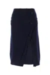 Prada Button-detailed Cashmere Midi Skirt In Blu