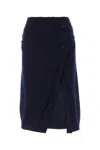 Prada Button-detailed Cashmere Midi Skirt In Blue