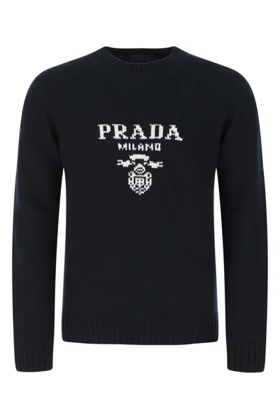 Prada Intarsia-knit Logo Sweatshirt In Black