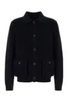Prada Wool Cardigan With Collared Design And Ribbed Texture In Black