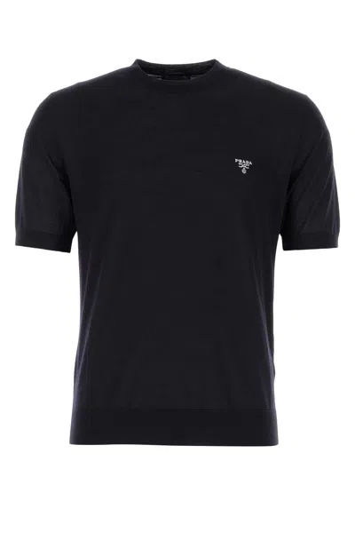 Prada Superfine Wool Crew-neck Sweater In Black