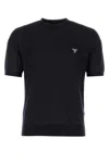 Prada Triangle-logo Cotton T-shirt In Bleu