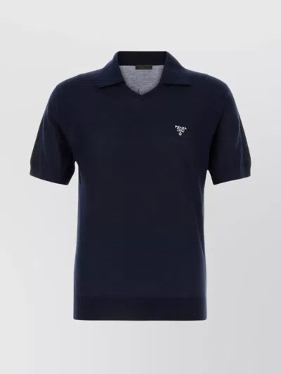 Prada Midnight Blue Cashmere Polo Shirt In Black