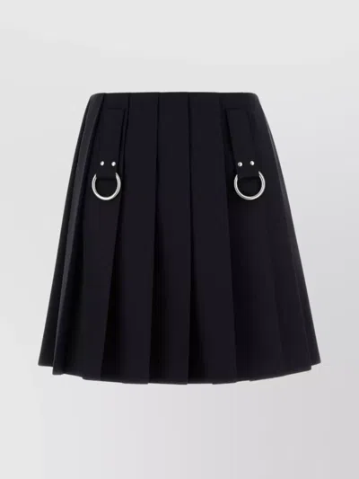 PRADA MIDNIGHT GABARDINE SKIRT WITH METAL RING DETAIL
