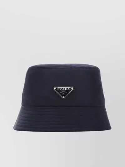 Prada Midnight Re-nylon Stitched Brim Hat In Blue