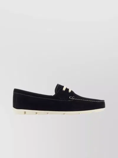 Prada Midnight Suede Driver Loafers In Black