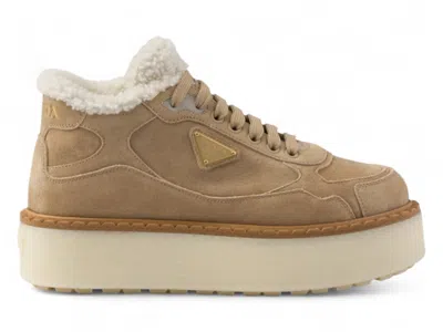 Pre-owned Prada Midtop Platform Suede (women's) Sneakers In Ecru In Sand