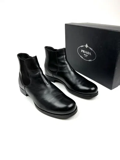 Pre-owned Prada Milano Boots Chelsea Leather Black Men's (size 9.5)