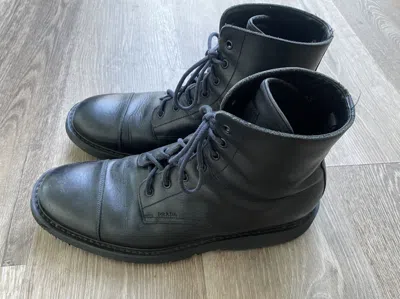 Pre-owned Prada Milano High Military Combat Leather Boots Size 11 In Black