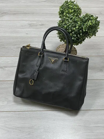 Pre-owned Prada Milano Leather Saffiano Tote Double Zip Briefcase Bag In Black