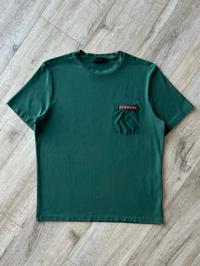 Pre-owned Prada Milano T-shirt Cotton Red Tab Nylon Pocket Size S In Green