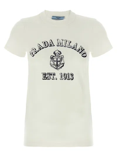 Prada Logo-embroidered Crew-neck T-shirt In White