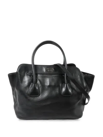 Pre-owned Prada Militare Leather Tote Bag In Black