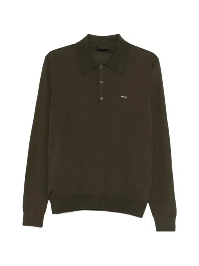 Prada Militare Wool Polo Pullover In Green