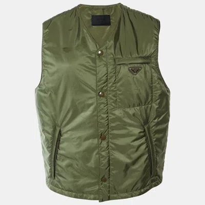 Pre-owned Prada Military Green Re-nylon Button Up Vest Xl
